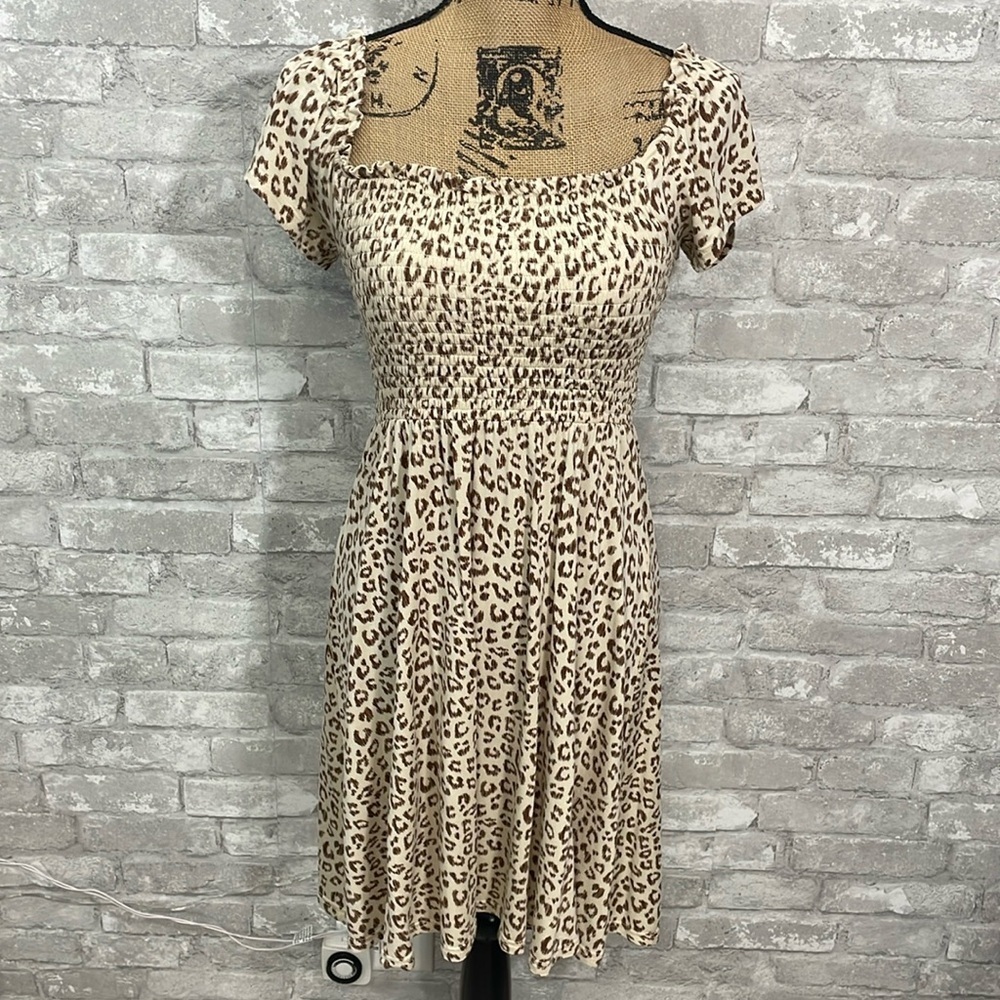 Gap Smocked Mini Dress in Brown cheetah print